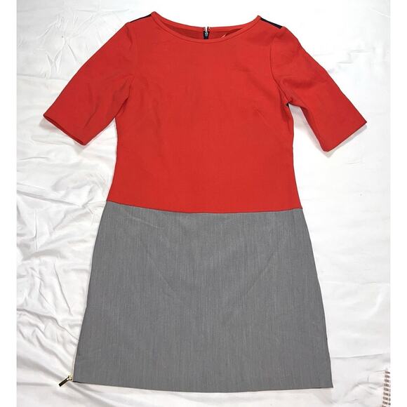 Eliza J Dress Size 6 Red Gray Blue Colorblock 3/4 Sleeve Knee Length Business - Picture 1 of 14